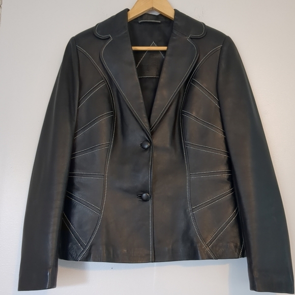 Zerimar Leather Jacket Women's Small Black Stitching Spanish Matrix Biker Party - Picture 1 of 10